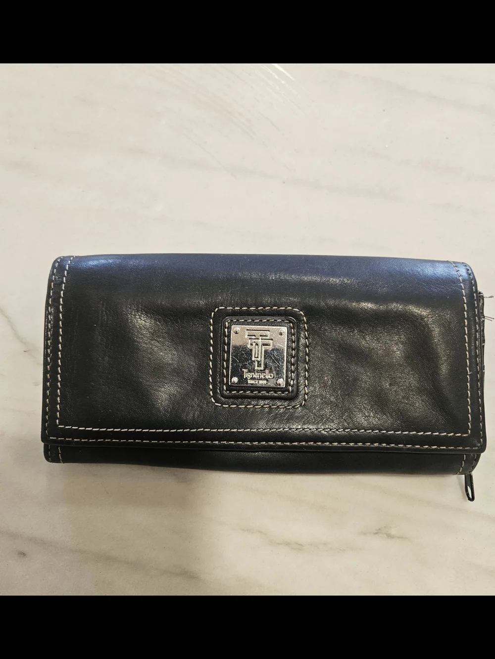 Tignanello Vintage Black Leather Trifold Continental Wallet